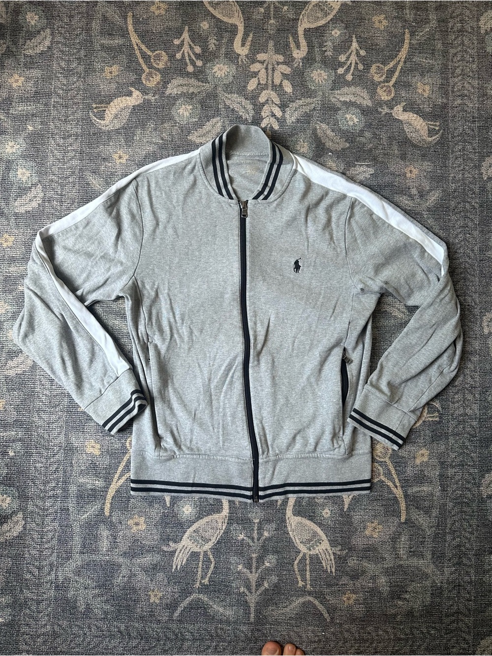 Polo by Ralph Lauren Grey Zip-Up Track Jacket with White Shoulder Stripe Sz S